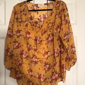 YELLOW FLORAL BLOUSE WITH DETAILED FRONT
